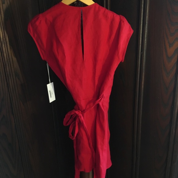 Reformation Rodin Dress in red wrap shirt sleeve - Picture 4 of 8